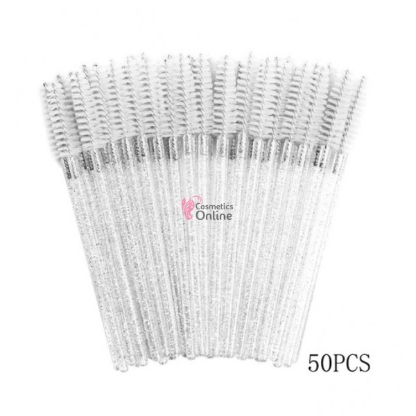 Periute Mascara pentru extensii gene false, 50 bucati Alb cu sclipici